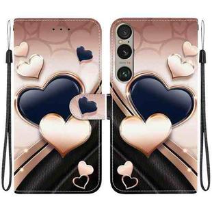 For Sony Xperia 1 VI Crystal Texture Colored Drawing Leather Phone Case(Love Heart)