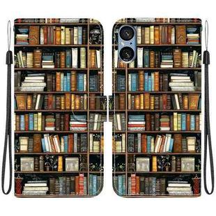 For Sony Xperia 5 V Crystal Texture Colored Drawing Leather Phone Case(Bookshelf)