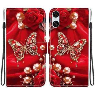 For Sony Xperia 10 VI Crystal Texture Colored Drawing Leather Phone Case(Pearl Butterfly Rose)