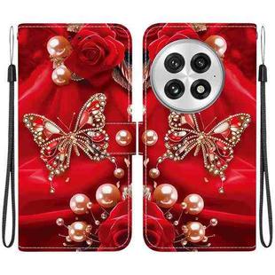 For OnePlus 13 Crystal Texture Colored Drawing Leather Phone Case(Pearl Butterfly Rose)