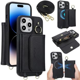 For iPhone 14 Pro AwQuer 2 in 1 Crossbody Wallet Leather Back Phone Case(Black)