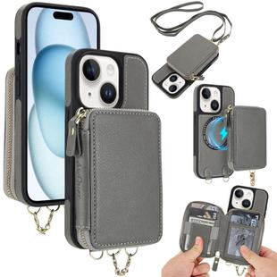 For iPhone 15 Plus AwQuer 2 in 1 Crossbody Wallet Leather Back Phone Case(Grey)