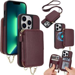 For iPhone 13 Pro AwQuer 2 in 1 Crossbody Wallet Leather Back Phone Case(Wine Red)