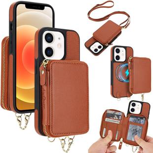 For iPhone 12 / 12 Pro AwQuer 2 in 1 Crossbody Wallet Leather Back Phone Case(Brown)