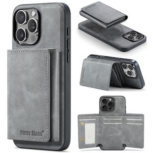 For iPhone 16 Pro Max Fierre Shann 2 in 1 Holder RFID Card Slot Wallet MagSafe Phone Case(Grey)