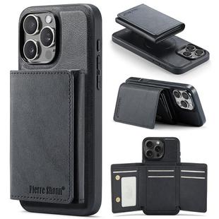 For iPhone 16 Pro Max Fierre Shann 2 in 1 Holder RFID Card Slot Wallet MagSafe Phone Case(Black)