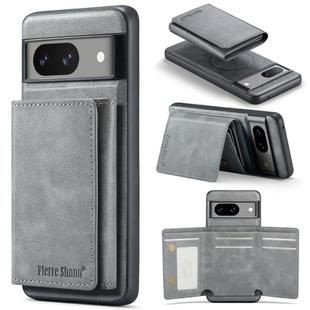 For Google Pixel 7a Fierre Shann 2 in 1 Holder RFID Card Slot Wallet MagSafe Phone Case(Grey)