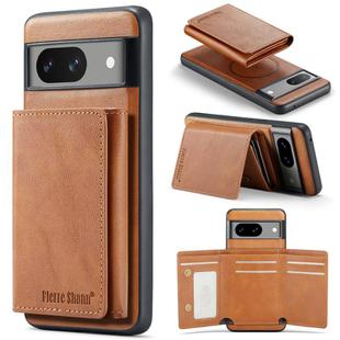 For Google Pixel 8 Fierre Shann 2 in 1 Holder RFID Card Slot Wallet MagSafe Phone Case(Dark Brown)