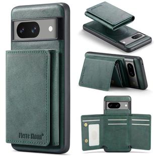 For Google Pixel 8a Fierre Shann 2 in 1 Holder RFID Card Slot Wallet MagSafe Phone Case(Green)