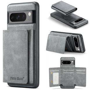 For Google Pixel 8 Pro Fierre Shann 2 in 1 Holder RFID Card Slot Wallet MagSafe Phone Case(Grey)