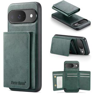 For Google Pixel 9 Pro / 9 Fierre Shann 2 in 1 Holder RFID Card Slot Wallet MagSafe Phone Case(Green)