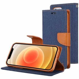 For iPhone 12 / 12 Pro GOOSPERY CANVAS DIARY Cross Texture Horizontal Flip Leather Case with Card Slots & Wallet & Holder(Navy Blue)