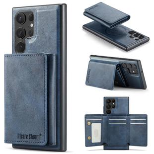 For Samsung Galaxy S22 Ultra 5G Fierre Shann 2 in 1 Holder RFID Card Slot Wallet MagSafe Phone Case(Blue)