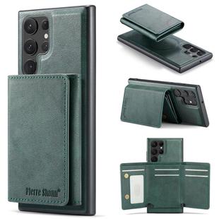 For Samsung Galaxy S22 Ultra 5G Fierre Shann 2 in 1 Holder RFID Card Slot Wallet MagSafe Phone Case(Green)