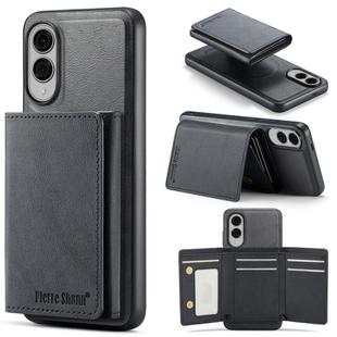 For Samsung Galaxy S25 Edge 5G Fierre Shann 2 in 1 Holder RFID Card Slot Wallet MagSafe Phone Case(Black)