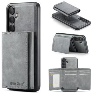 For Samsung Galaxy S25+ 5G Fierre Shann 2 in 1 Holder RFID Card Slot Wallet MagSafe Phone Case(Grey)