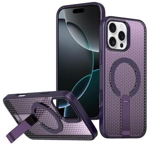 For iPhone 16 Pro Max kalebol Honeycomb Cooling MagSafe Holder Phone Case(Purple)