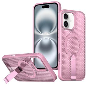 For iPhone 16 Plus kalebol Honeycomb Cooling MagSafe Holder Phone Case(Pink)