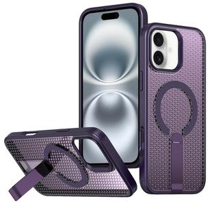 For iPhone 16 Plus kalebol Honeycomb Cooling MagSafe Holder Phone Case(Purple)