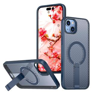 For iPhone 14 Plus kalebol Honeycomb Cooling MagSafe Holder Phone Case(Blue)