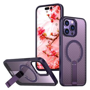 For iPhone 14 Pro kalebol Honeycomb Cooling MagSafe Holder Phone Case(Purple)