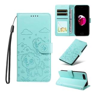 For iPhone 7 Plus / 8 Plus Embossed Heart Dog RFID Blocking Wallet Leather Phone Case(Green)