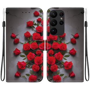 For Samsung Galaxy S23 Ultra 5G Crystal Texture Colored Drawing Leather Phone Case(Red Roses)