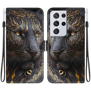 For Samsung Galaxy S21 Ultra 5G Crystal Texture Colored Drawing Leather Phone Case(Black Gold Lion)