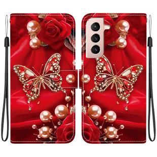 For Samsung Galaxy S21 5G Crystal Texture Colored Drawing Leather Phone Case(Pearl Butterfly Rose)