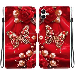 For Samsung Galaxy A04e / F04 / M04 Crystal Texture Colored Drawing Leather Phone Case(Pearl Butterfly Rose)
