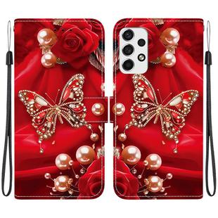 For Samsung Galaxy A33 5G Crystal Texture Colored Drawing Leather Phone Case(Pearl Butterfly Rose)