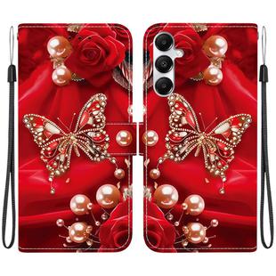 For Samsung Galaxy A35 5G Crystal Texture Colored Drawing Leather Phone Case(Pearl Butterfly Rose)