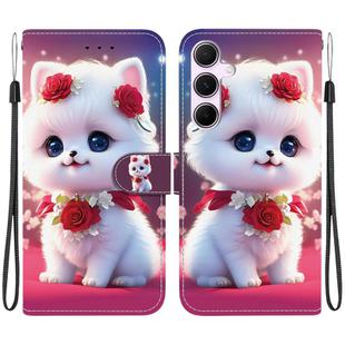 For Samsung Galaxy A55 5G Crystal Texture Colored Drawing Leather Phone Case(Rose Cat)
