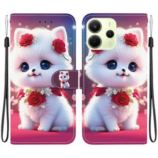 For Redmi Note 14 4G 164.84mm Crystal Texture Colored Drawing Leather Phone Case(Rose Cat)