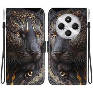 For Redmi 14C 4G / A4 5G / A3 Pro Crystal Texture Colored Drawing Leather Phone Case(Black Gold Lion)