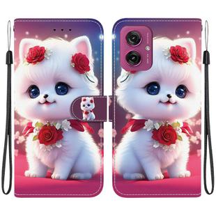 For Motorola Moto G55 Crystal Texture Colored Drawing Leather Phone Case(Rose Cat)