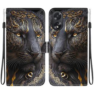 For OPPO A38 / OPPO A18 Crystal Texture Colored Drawing Leather Phone Case(Black Gold Lion)