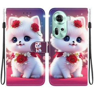 For OPPO Reno11 Global Crystal Texture Colored Drawing Leather Phone Case(Rose Cat)
