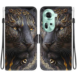 For OPPO Reno11 Global Crystal Texture Colored Drawing Leather Phone Case(Black Gold Lion)