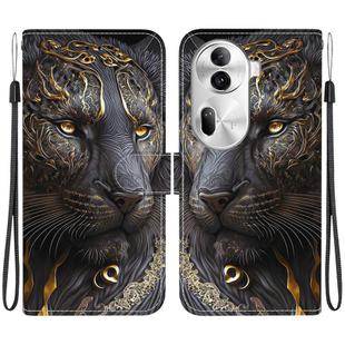 For OPPO Reno11 Pro Global Crystal Texture Colored Drawing Leather Phone Case(Black Gold Lion)