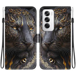 For OPPO Reno12 Global Crystal Texture Colored Drawing Leather Phone Case(Black Gold Lion)
