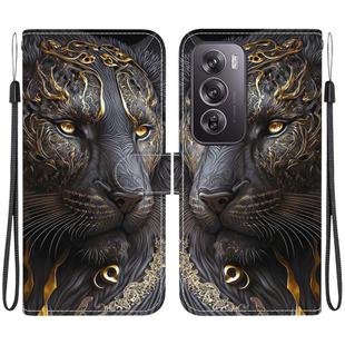 For OPPO Reno12 Pro Global Crystal Texture Colored Drawing Leather Phone Case(Black Gold Lion)