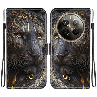 For Realme 12 Pro / 12 Pro+ / P1 Pro Crystal Texture Colored Drawing Leather Phone Case(Black Gold Lion)