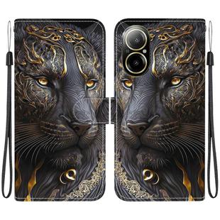 For Realme C67 4G Crystal Texture Colored Drawing Leather Phone Case(Black Gold Lion)