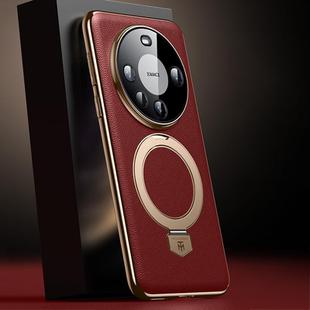 For Huawei Mate 60 Pro / 60 Pro+ Plain Leather MagSafe Holder Phone Case(Red)