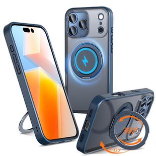 For iPhone 17 Pro Max Kalebol 360-degree Rotating MagSafe Magnetic Holder Phone Case(Blue)