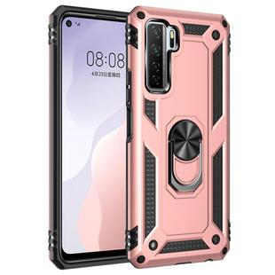 For Huawei P40 Lite 5G Shockproof TPU + PC Protective Case with 360 Degree Rotating Holder(Rose Gold)