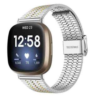 For Fitbit Versa 4 / 3 / Sense 2 / Sense xDfind Seven Beads Buckle Stainless Steel Watch Band(Silver Gold)