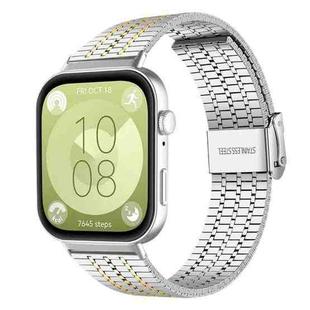 For Huawei Watch Fit4 Pro / Fit4 / Fit3 xDfind Seven Beads Buckle Stainless Steel Watch Band(Silver Gold)