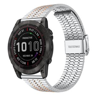 For Garmin Fenix 8 / 7X / 6X / 5X 26mm xDfind Seven Beads Buckle Stainless Steel Watch Band(Silver Rose Gold)